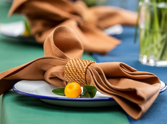 Cinnamon napkin on Forest Green table cloth