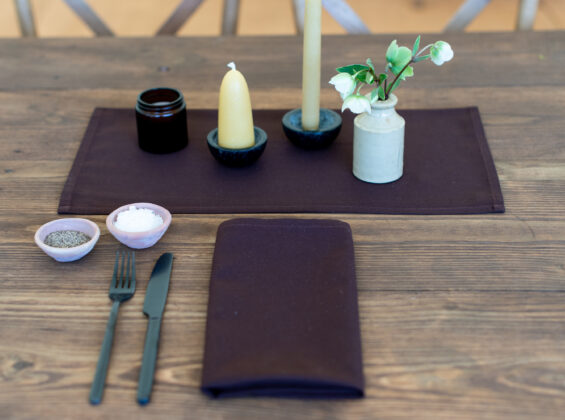 Cocoa napkins on rustic wooden table